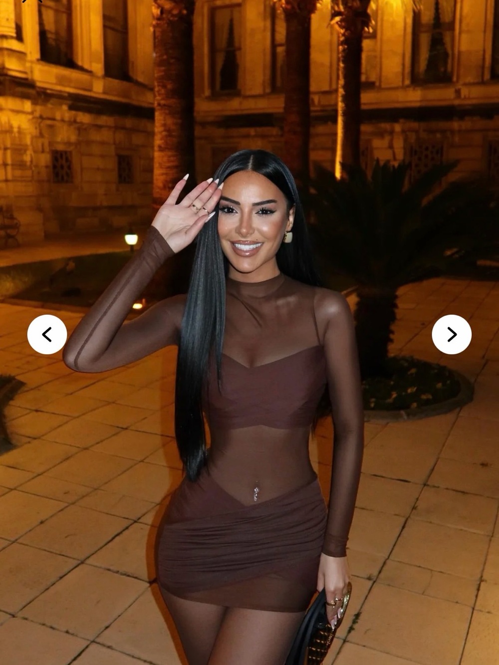 Fashion Nova Brown Sheer Cutout Long-Sleeve Mini Dress - Picture 3 of 4